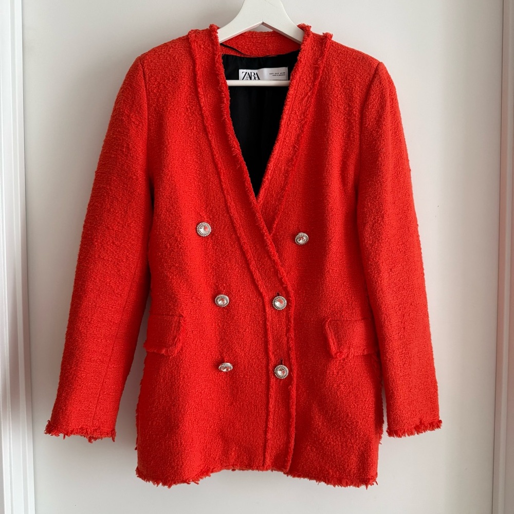 ZARA Red Tweed Set Blazer & Mini Skirt Co-Ord Statement Outfit
